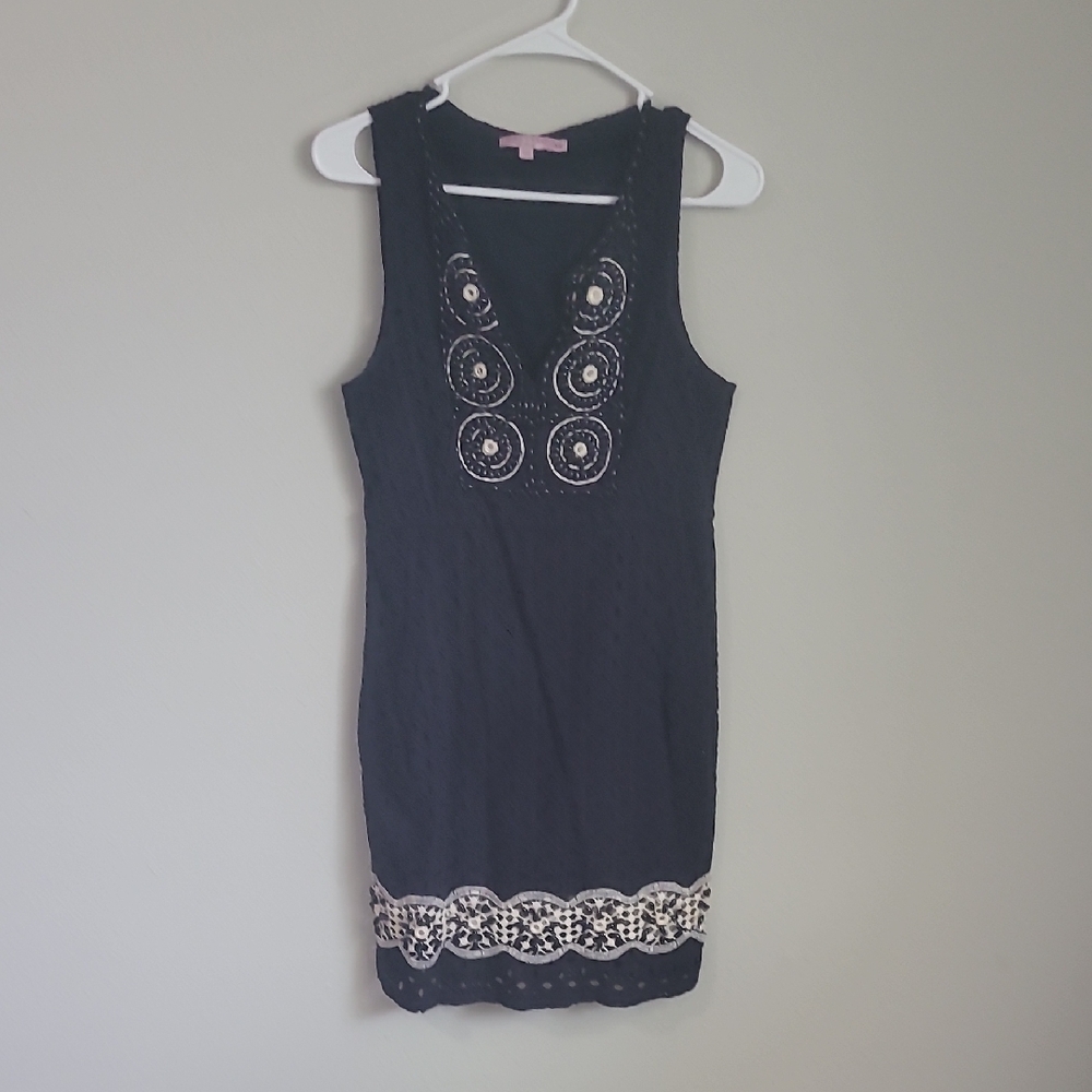 Calypso St. Barth Navy Embellished Sleeveless Shift Dress